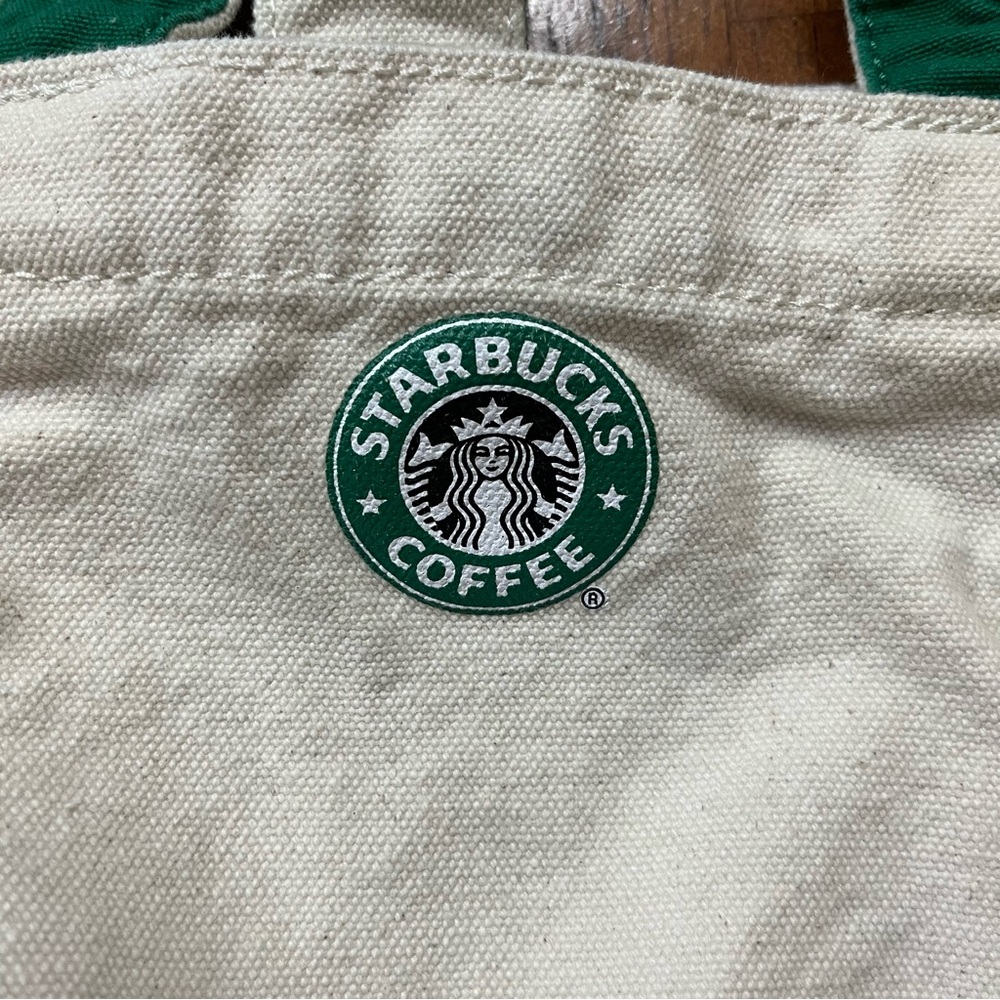 Starbucks Canvas Cream and Green Tote Lunch or Drink Bag Logo - Picture 5 of 7